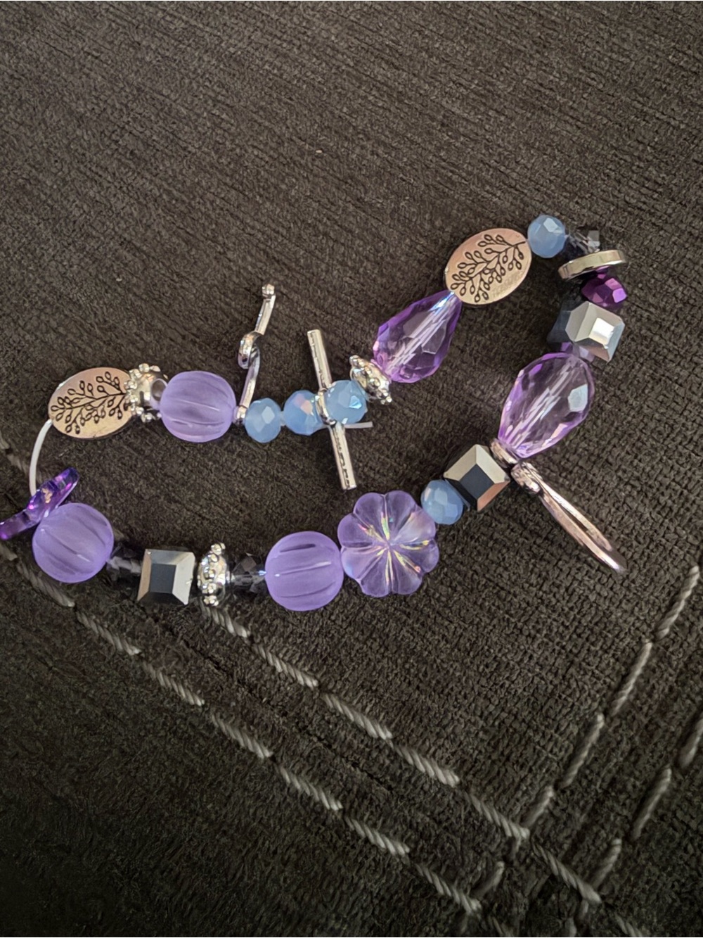 Purple Beaded Charm Bracelet - Women Jewelry